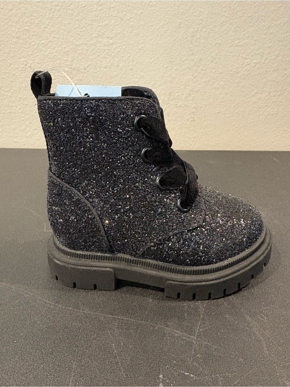 Toddler Girls' Khloe Black Glitter Ankle Combat Boots - Cat & Jack Size 5 - Picture 2 of 10